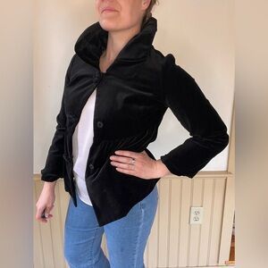Kensie Black Velvet Collared Snap Button-Front Sophisticated Peplum Jacket